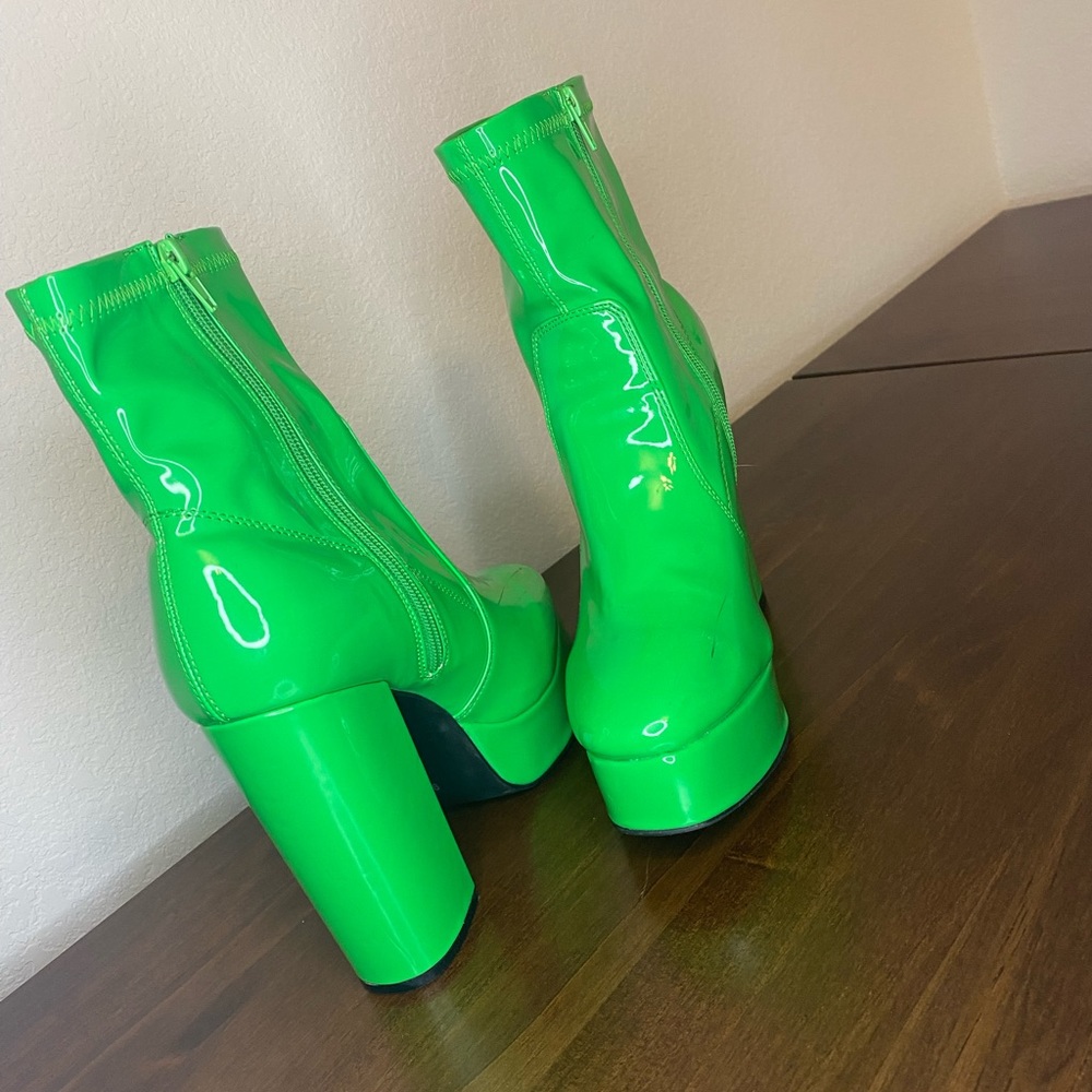 Dolls Kill Current Mood WOMENS PLATFORM SHOES SIZE 9, NEON GREEN CHUNKY HEELS - Picture 8 of 10